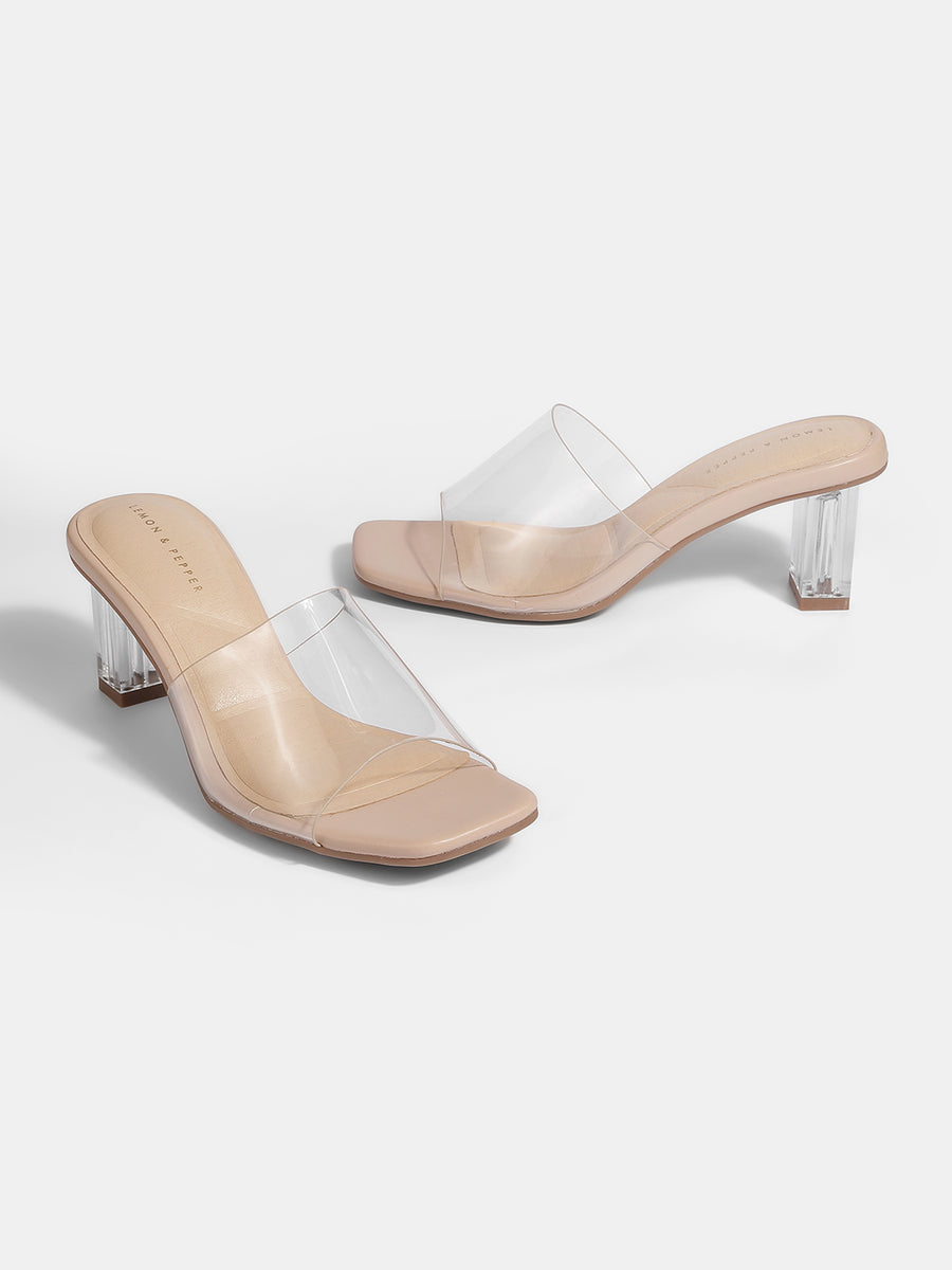Womens Sandals Low Heel Clear Sandals Chic Square-Toe Block Heel